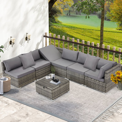 Latitude Run® 7 Pieces Outdoor Patio Set with WPC Coffee Table